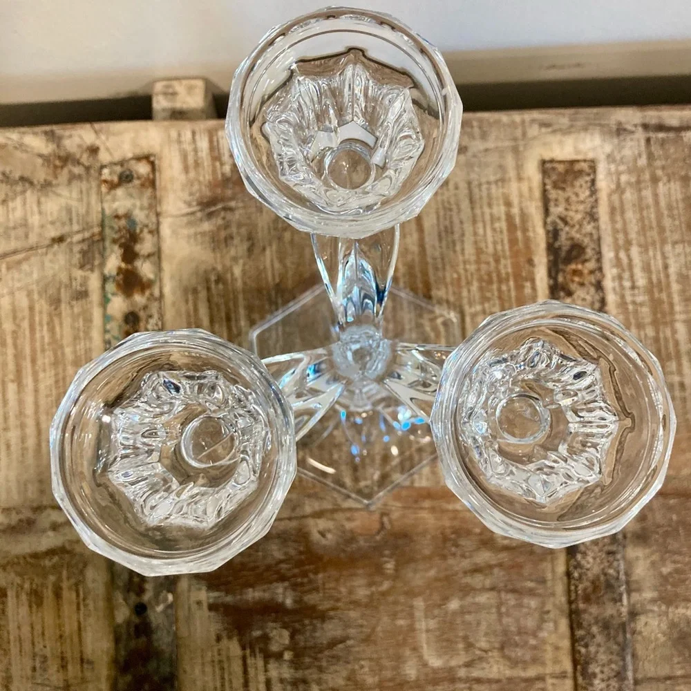 Crystal Candle Holder Candelabra 3-Light Candlestick Holder 10 3/4” Tall Clear